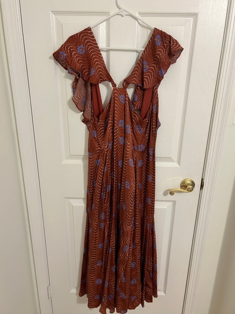 By Anthropolgie Ruffle-Sleeve Printed-Wrap Maxi Dress New Size Medium - Picture 8 of 12